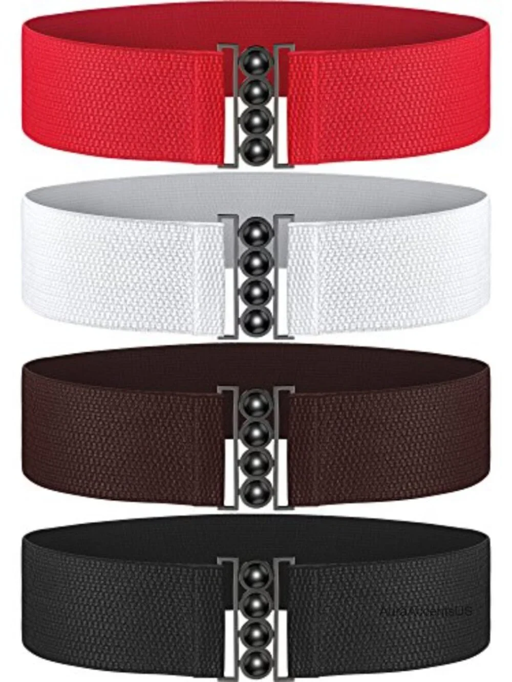 4 Pack Wide Elastic Stretch Waist Belts Vintage Hook Closure